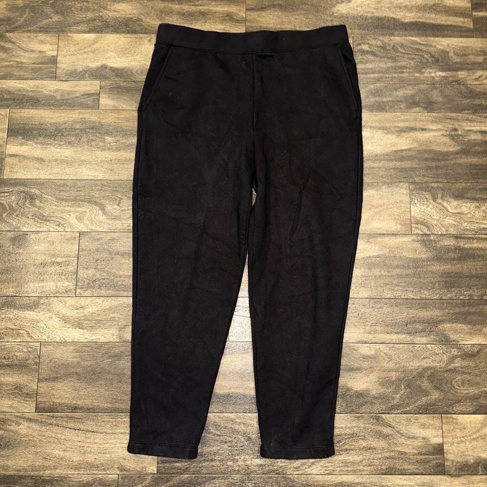 LANDS END Serious Sweats Fleece Tapered Sweatpants Women's Large Black Athletic